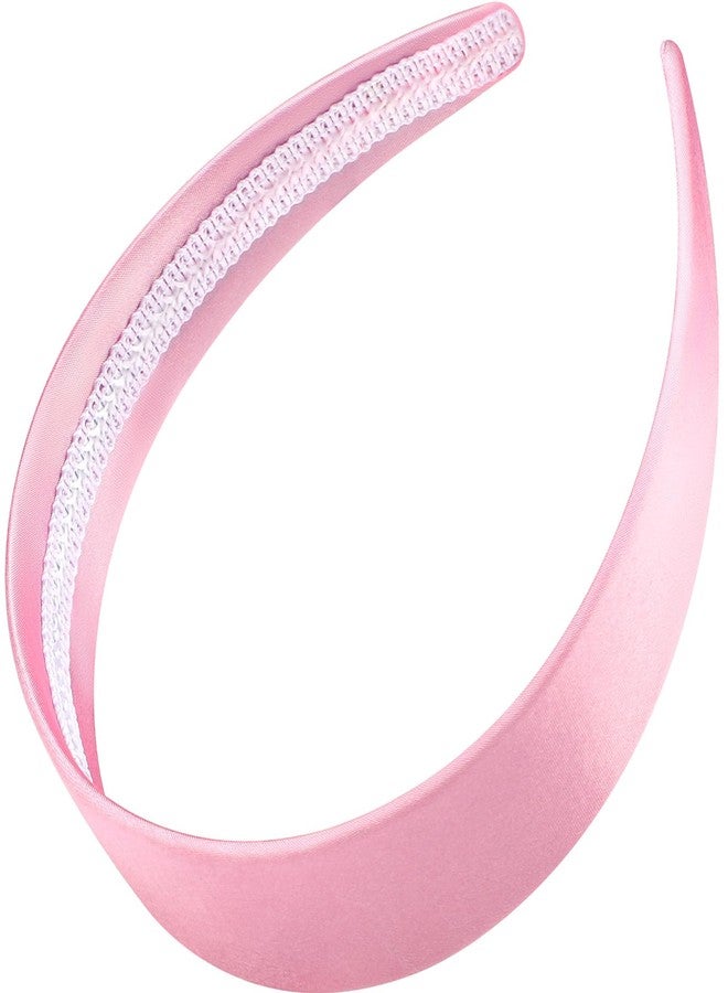 WantGor 1.6 Inch Wide Headbands Silk Satin Plain Headband for Women, Non Slip Solid Hair Bands Hair Accessories Cosplay DIY Holiday Head Band (Pink, Large) - Image 1